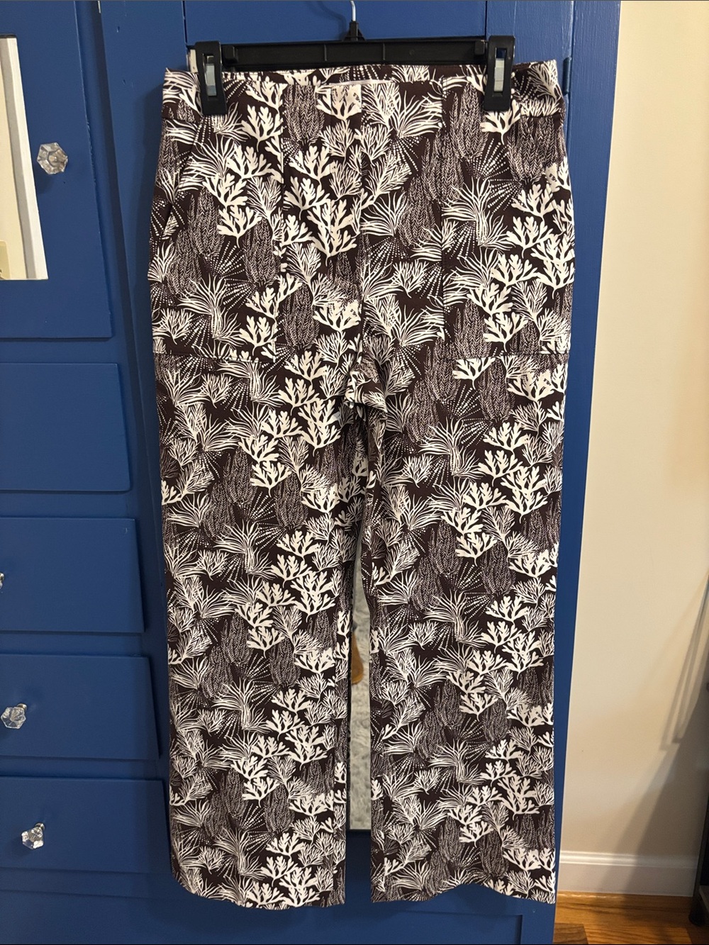 Loft Brown and White Coral Print Wide-Leg Pants